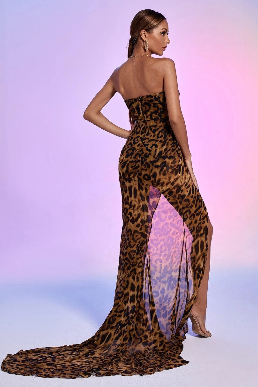 Nava Leopard Mesh Maxi Dress.