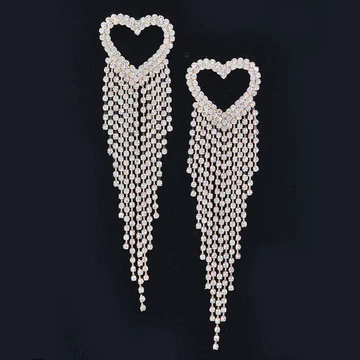 Rhinestone Heart Fringe Earring