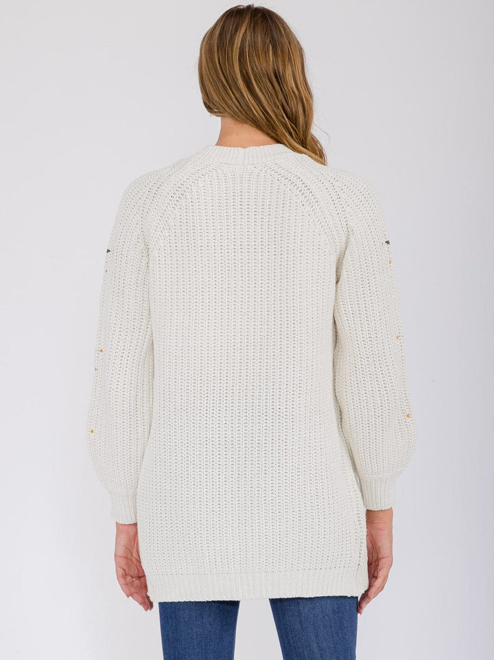WOMEN'S LONG SLEEVE OPEN FRONT STARS PRINT CARDIGAN (White)